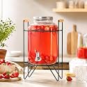 Bellemax 3 Litre Glass Iced Drink Dispenser with Spout &amp; Tap, Steel Lid &amp; Stand– Cold Beverage Dispenser for Beer, Water, Cocktails, Detox Drinks &amp; More, Perfect for Parties &amp; Events
