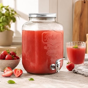 bellemax 3 litre glass iced drink dispenser with tap steel lid  cold beverage dispenser for beer water cocktails detox drinks amp more 3000ml clear glass perfect for parties amp events bs-05