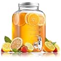 Bellemax 3 Litre Glass Iced Drink Dispenser with Tap, Steel Lid – Cold Beverage Dispenser for Beer, Water, Cocktails, Detox Drinks &amp; More, 3000ML Clear Glass, Perfect for Parties &amp; Events (BS-05)