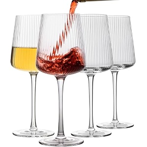 bellemax crystal clear 250ml lining wine glass  premium ribbed stem wine glasses for red wine white wine champagne cocktails amp juice  elegant drinking glasses for home