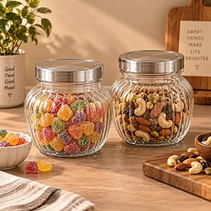 bellemax 650ML Ribbed Glass Storage Jar with