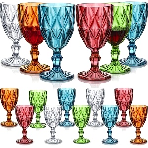 bellemax 340ml multicolored wine glasses  premium embossed crystal look water goblets  colorful drinking glasses for wine juice cocktail mocktail set of 6