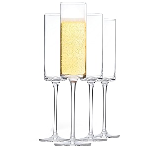 bellemax transparent champagne flute glasses 170 ml long stem wine glass crystal clear sparkling wine glasses for champagne mocktails cocktails set of 4