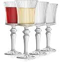 bellemax 250ML Ribbed Wine Glass, Crystal Clear Stemmed Wine Glasses, Premium Ribbed Red &amp; White Wine Glasses for Champagne, Cocktail, Juice, Water (Set of 6)