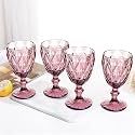 bellemax 340 ml Colored Wine Glasses, Premium Crystal Design Goblet Glasses, Multicolor Glass Drinking Cups for Red &amp; White Wine, Water, Juice, Cocktails Set of 4