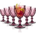 bellemax 340ML Multicolored Wine Glasses | Premium Embossed Crystal Look Water Goblets | Colorful Drinking Glasses for Wine, Juice, Cocktail, Mocktail (Set of 6)