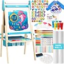 Belleur All-in-One Art Easel for Kids, Adjustable Double Sided Easel for Toddlers with Magnetic Whiteboard &amp; Dry-Erase Chalk Board &amp; Paper Roll, Child Painting Easel for Kid 2-8 Birthday Gift - Blue