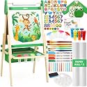 Belleur All-in-One Art Easel for Kids, Adjustable Double Sided Easel for Toddlers with Magnetic Whiteboard &amp; Dry-Erase Chalk Board &amp; Paper Roll, Child Painting Easel for Kid 2-8 Birthday Gift-Green