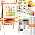 Belleur All-in-One Art Easel for Kids, Adjustable Double Sided Easel for Toddlers with Magnetic Whiteboard &amp; Dry-Erase Chalk Board &amp; Paper Roll, Child Painting Easel for Kid 2-8 Birthday Gift-Orange