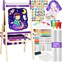 Belleur All-in-One Art Easel for Kids, Adjustable Double Sided Easel for Toddlers with Magnetic Whiteboard & Dry-Erase Chalk Board & Paper Roll, Child Painting Easel for Kid 2-8 Birthday Gift-Purple