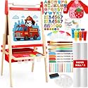 Belleur All-in-One Art Easel for Kids, Adjustable Double Sided Easel for Toddlers with Magnetic Whiteboard &amp; Dry-Erase Chalk Board &amp; Paper Roll, Child Painting Easel for Kid 2-8 Birthday Gift - Red