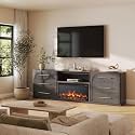 BELLEZE Jagger 105" TV Stand with 36" Electric Fireplace - Ebony