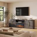 BELLEZE Jagger 105" TV Stand with 36" Electric Fireplace - Ebony