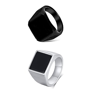 bellina trending black and silver finger ring for boys and men combo  ring combo for men  gift for men and boys - one size