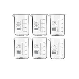 bello naturals feel better everyday borosilicate 33 glass beaker 1000 ml with graduation marks pack of 6 beakers for school collage chemistry lab laboratory