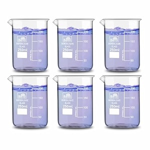 bello borosilicate 33 glass beaker 250 ml with graduation marks pack of 6 beakers for school collage chemistry lab laboratory