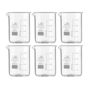 bello borosilicate 33 glass beaker 50 ml with graduation marks pack of 6 beakers for school collage chemistry lab laboratory
