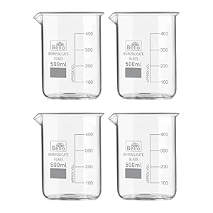 bello borosilicate 33 glass beaker 500 ml with graduation marks pack of 4 beakers for school collage chemistry lab laboratory