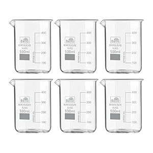 bello naturals feel better everyday borosilicate 33 glass beaker 500 ml with graduation marks pack of 6 beakers for school collage chemistry lab laboratory