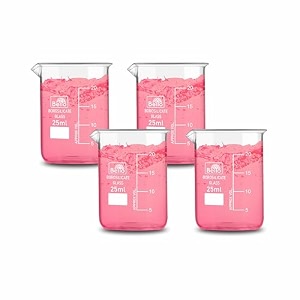 bello borosilicate 33 glass beaker 25 ml with graduation marks pack of 4 beakers for school collage chemistry lab laboratory