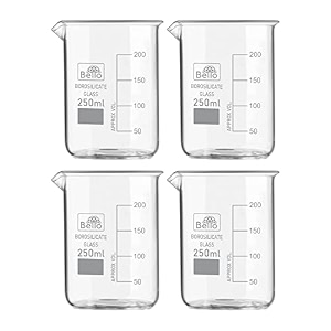 bello borosilicate 33 glass beaker 250 ml with graduation marks pack of 4 beakers for school collage chemistry lab laboratory