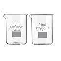 Bello Borosilicate 3.3 Glass Beaker 10 ml with Graduation Marks, Pack of 2 Beakers for school collage chemistry lab laboratory