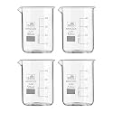 Bello Borosilicate 3.3 Glass Beaker 50 ml with Graduation Marks, Pack of 4 Beakers for school collage chemistry lab laboratory