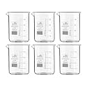 Bello Borosilicate 3.3 Glass Beaker 50 ml with Graduation Marks, Pack of 6 Beakers for school collage chemistry lab laboratory