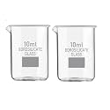 Bello Borosilicate 3.3 Glass Beaker 10 ml with Graduation Marks, Pack of 6 Beakers for school collage chemistry lab laboratory
