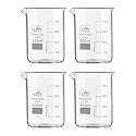 Bello Borosilicate 3.3 Glass Beaker 500 ml with Graduation Marks, Pack of 4 Beakers for school collage chemistry lab laboratory