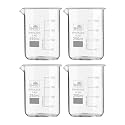 Bello Borosilicate 3.3 Glass Beaker 250 ml with Graduation Marks, Pack of 4 Beakers for school collage chemistry lab laboratory