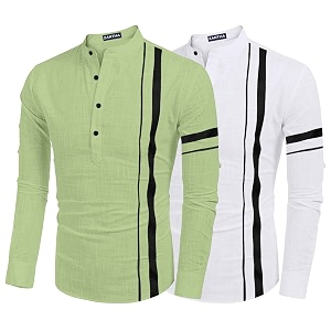 bellstone men39s cotton blend casual kurta shirt_xxl light green - white