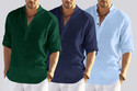 bellstone Pack of 3 Solid Cotton Blend Straight Kurta for Men (Dark Green, Light Blue, Dark Blue)