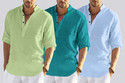 bellstone Pack of 3 Solid Cotton Blend Straight Kurta for Men (Light Green, Light Blue, Blue)
