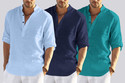 bellstone Pack of 3 Solid Cotton Blend Straight Kurta for Men (Light Blue, Dark Blue, Blue)