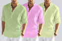 bellstone Pack of 3 Solid Cotton Blend Straight Kurta for Men (Light Green, Pink, Yellow)