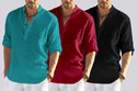 bellstone Pack of 3 Solid Cotton Blend Straight Kurta for Men (Maroon, Black, Light Blue)