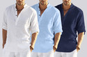 bellstone Pack of 3 Solid Cotton Blend Straight Kurta for Men (White, Light Blue, Dark Blue)