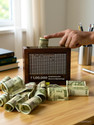 Bellveen Wooden Money Bank, Money Box, Coin Box with Carved Design Safe Locker (Handle)