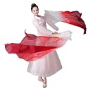 Belly Dance Faux Silk Veil Fans, 1 Pair (Left+Right) Faux Silk Bamboo Long Fans Veils, Handmade Belly Dance Dancing Silk Fans, Dance Performance