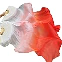 Belly Dance Faux Silk Veil Fans, 1 Pair (Left+Right) Faux Silk Bamboo Long Fans Veils, Handmade Belly Dance Dancing Silk Fans, Dance Performance