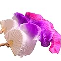 Belly Dance Faux Silk Veil Fans, 1 Pair (Left+Right) Faux Silk Bamboo Long Fans Veils, Handmade Belly Dance Dancing Silk Fans, Dance Performance