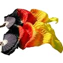 Belly Dance Faux Silk Veil Fans, 1 Pair (Left+Right) Faux Silk Bamboo Long Fans Veils, Handmade Belly Dance Dancing Silk Fans, Dance Performance