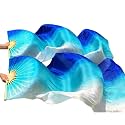 Belly Dance Faux Silk Veil Fans, 1 Pair (Left+Right) Faux Silk Bamboo Long Fans Veils, Handmade Belly Dance Dancing Silk Fans, Dance Performance