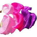 Belly Dance Faux Silk Veil Fans, 1 Pair (Left+Right) Faux Silk Bamboo Long Fans Veils, Handmade Belly Dance Dancing Silk Fans, Dance Performance