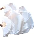 Belly Dance Faux Silk Veil Fans, 1 Pair (Left+Right) Faux Silk Bamboo Long Fans Veils, Handmade Belly Dance Dancing Silk Fans, Dance Performance