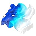 Belly Dance Faux Silk Veil Fans, 1 Pair (Left+Right) Faux Silk Bamboo Long Fans Veils, Handmade Belly Dance Dancing Silk Fans, Dance Performance