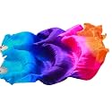Belly Dance Faux Silk Veil Fans, 1 Pair (Left+Right) Faux Silk Bamboo Long Fans Veils, Handmade Belly Dance Dancing Silk Fans, Dance Performance