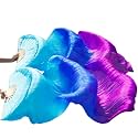 Belly Dance Faux Silk Veil Fans, 1 Pair (Left+Right) Faux Silk Bamboo Long Fans Veils, Handmade Belly Dance Dancing Silk Fans, Dance Performance