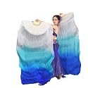Belly Dance Faux Silk Veil Fans, 1 Pair (Left+Right) Faux Silk Bamboo Long Fans Veils, Handmade Belly Dance Dancing Silk Fans, Dance Performance